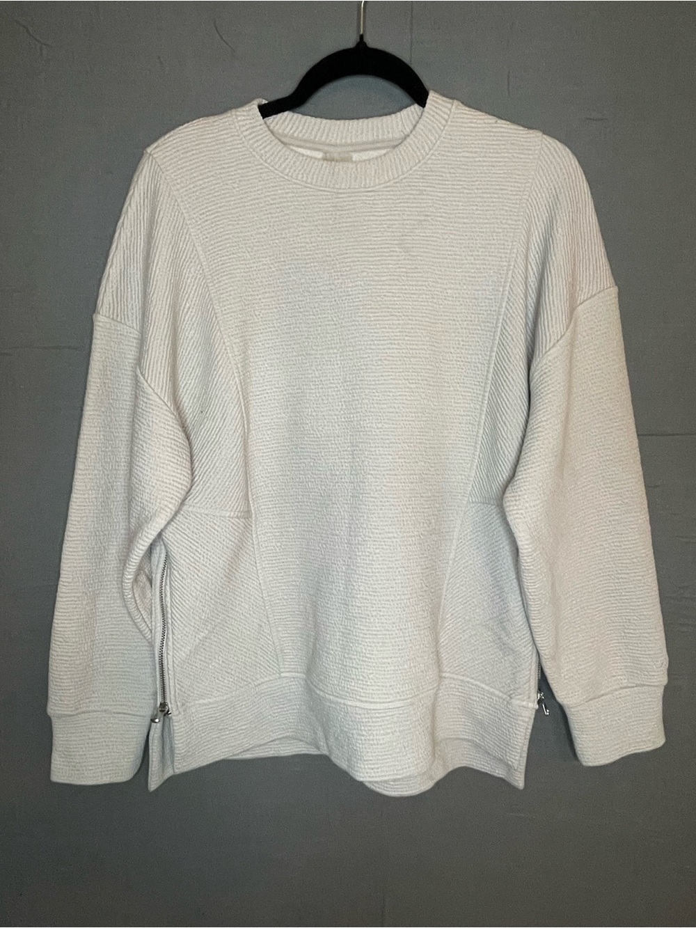 Calia Heavy Textured Pullover Top Cream XS EUC Large Side Zippers